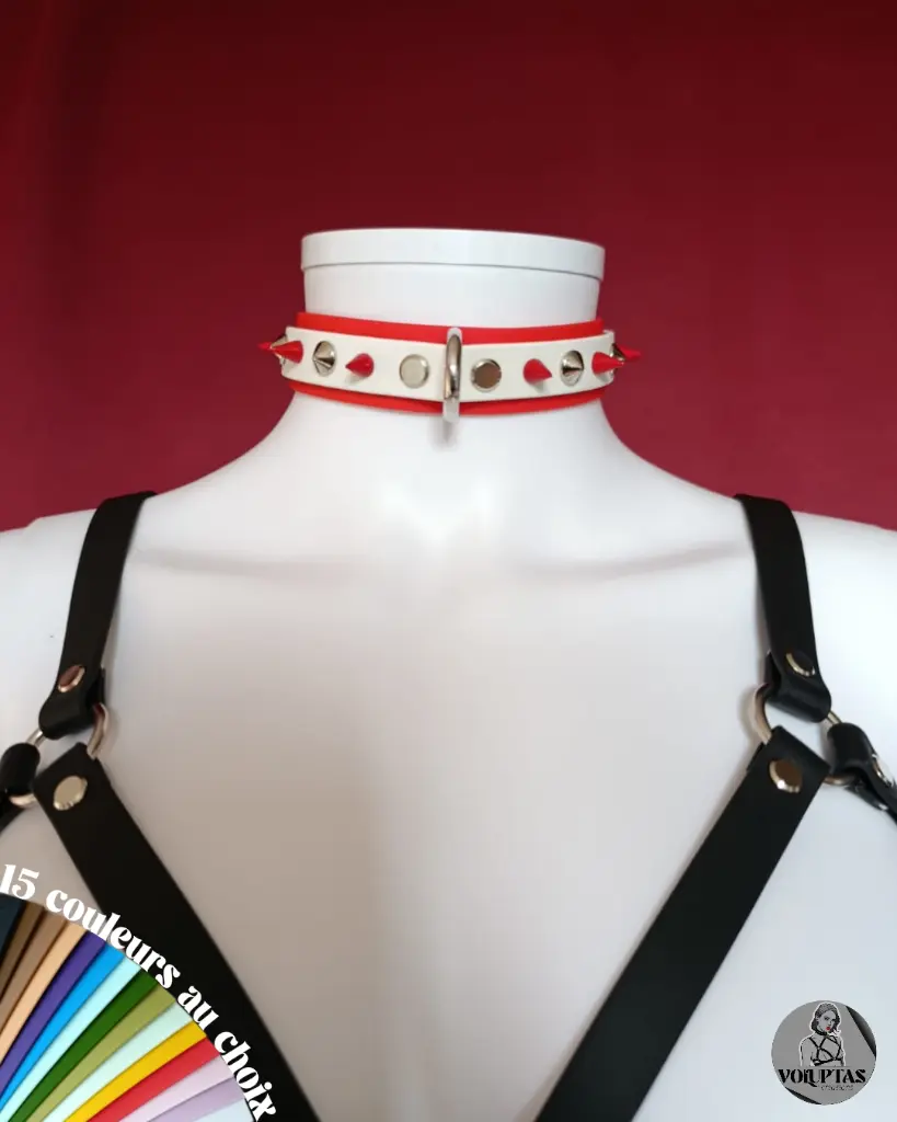 Collier BDSM FEROCIA avec anneau D & pics — Personnalisable