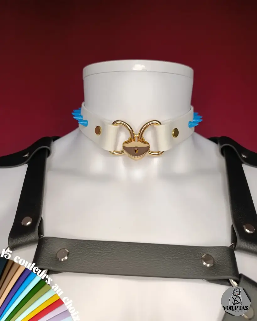 Collier AMARO avec cadenas & pics — Sur mesure & personnalisable - Largeur 25mm