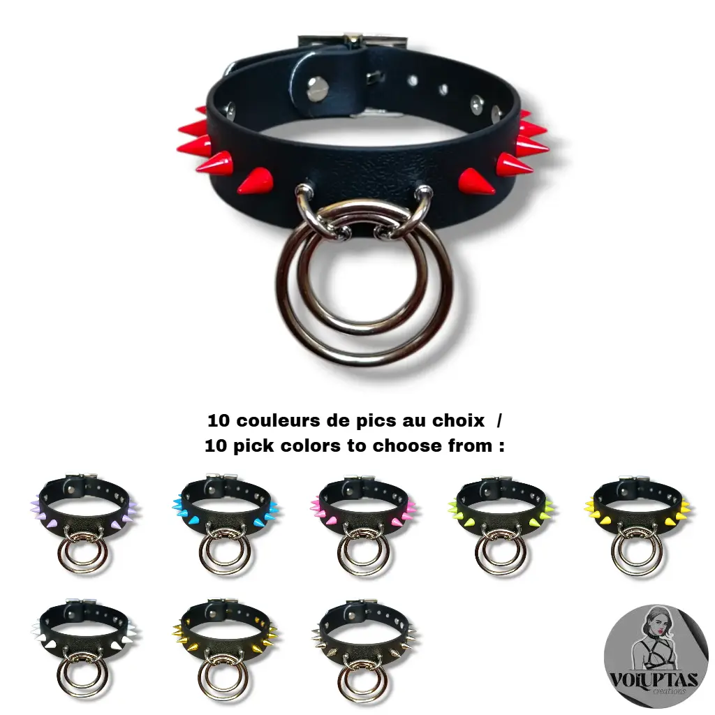 Collier TOTALIA en cuir vegan noir avec pics — Personnalisable