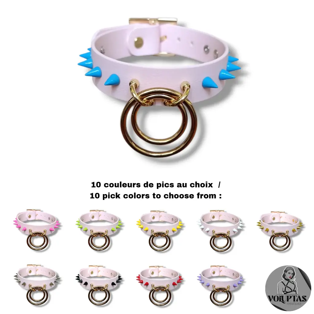 Collier TOTALIA en cuir vegan rose pastel avec pics — Personnalisable 