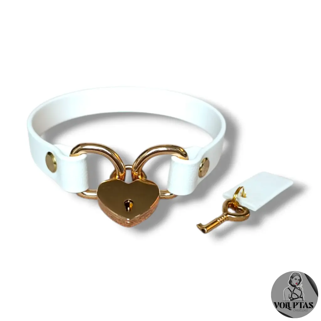 Collier AMARA en cuir vegan blanc avec cadenas — Sur mesure avec texte personnalisable en option - 16 ou 25mm de largeur