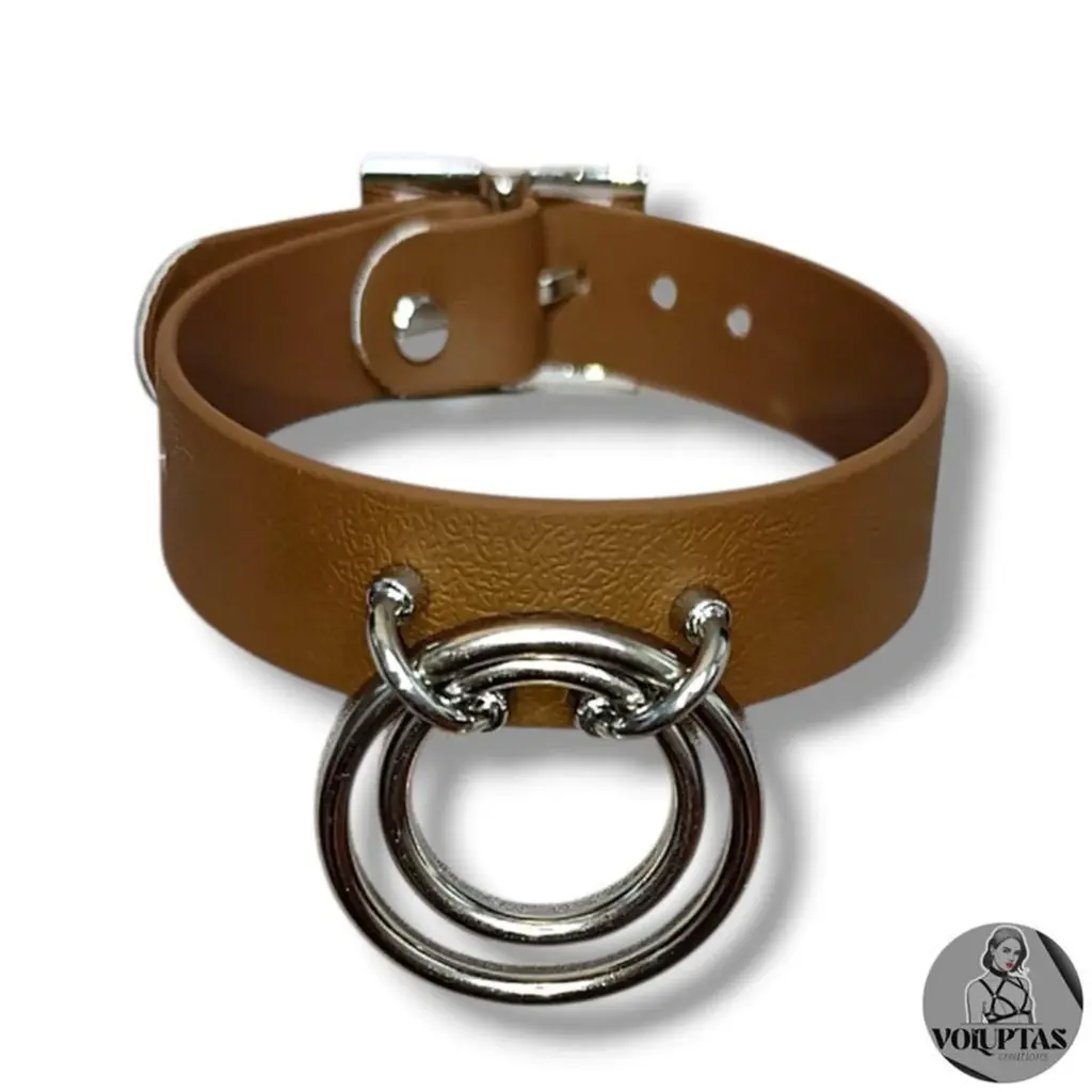 Collier TOTALIA en cuir vegan marron foncé — Texte en option sur les côtés