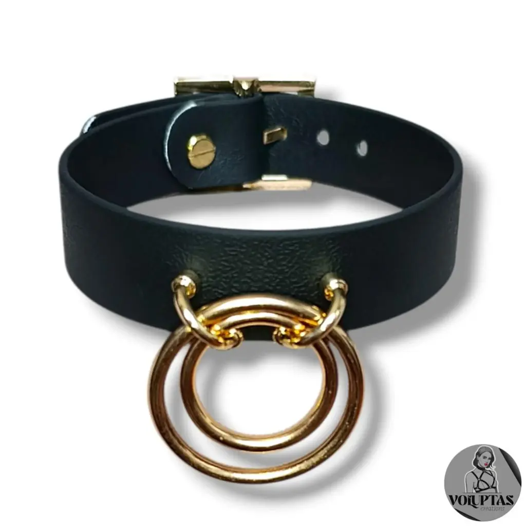 Collier TOTALIA en cuir vegan noir — Texte en option sur les côtés