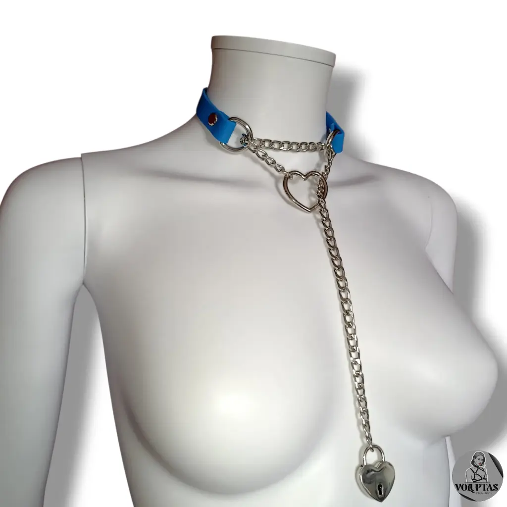 Collier martingale / étrangleur TENEXIA en cuir vegan bleu — Sur mesure avec texte personnalisable en option - 16 ou 25mm de largeur 
