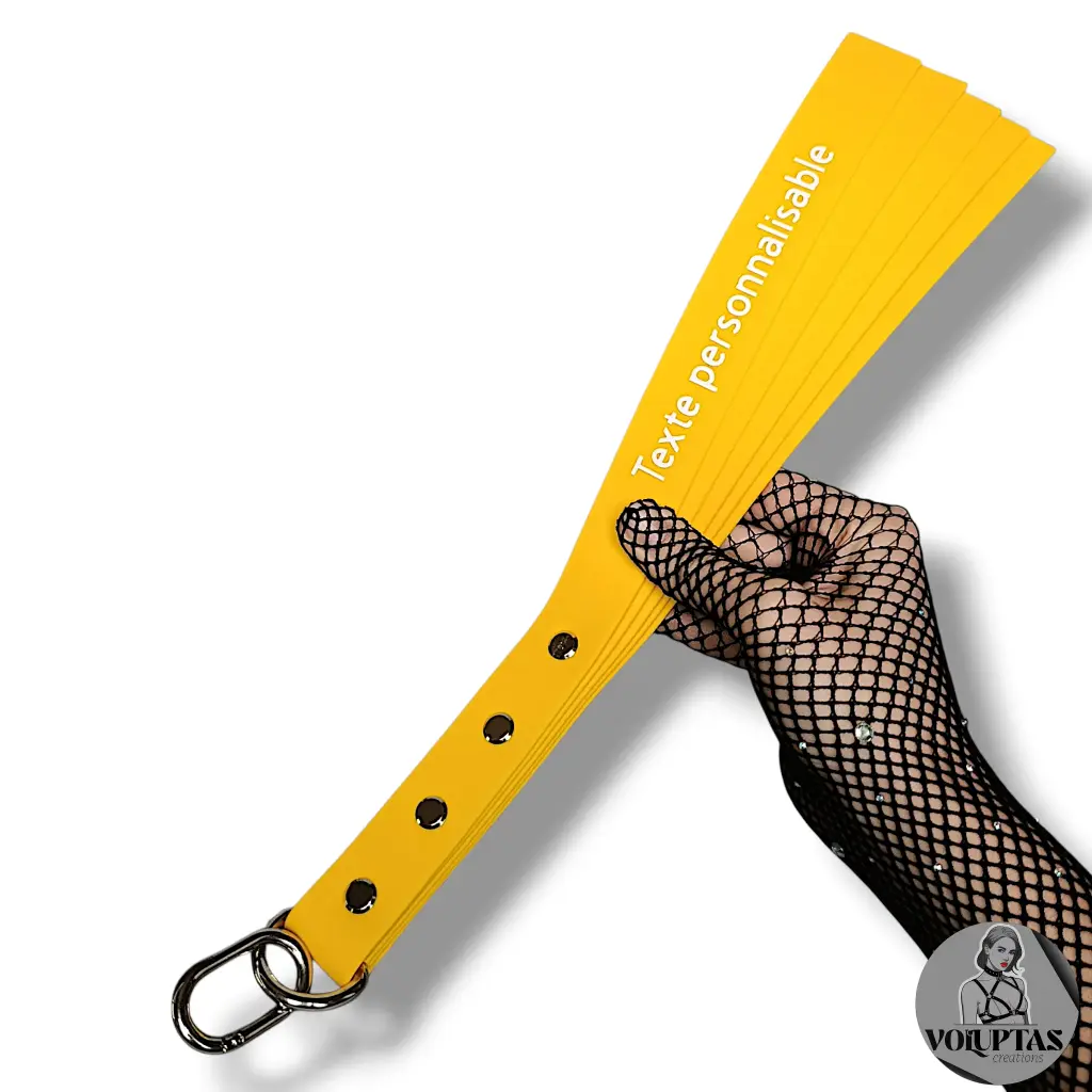 Slapper FERULA avec 5 bandes de cuir vegan jaune tournesol — Texte en option personnalisable (+couleur au choix)