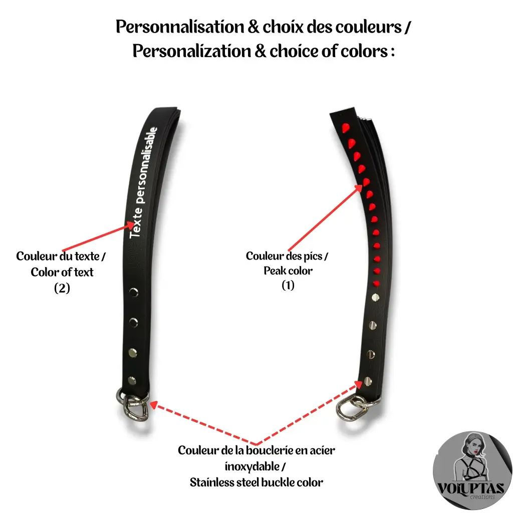 Slapper FERULA avec pics - 5 bandes de cuir vegan noir — Texte en option personnalisable (+couleur au choix) 