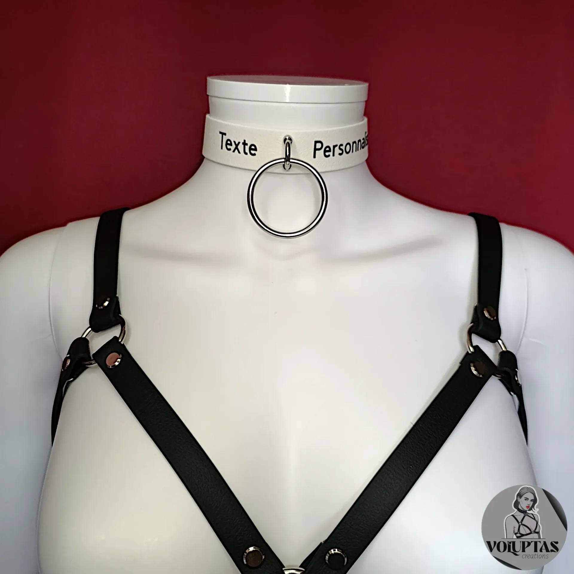 Collier SERVIA en cuir vegan blanc — Textes personnalisables en option