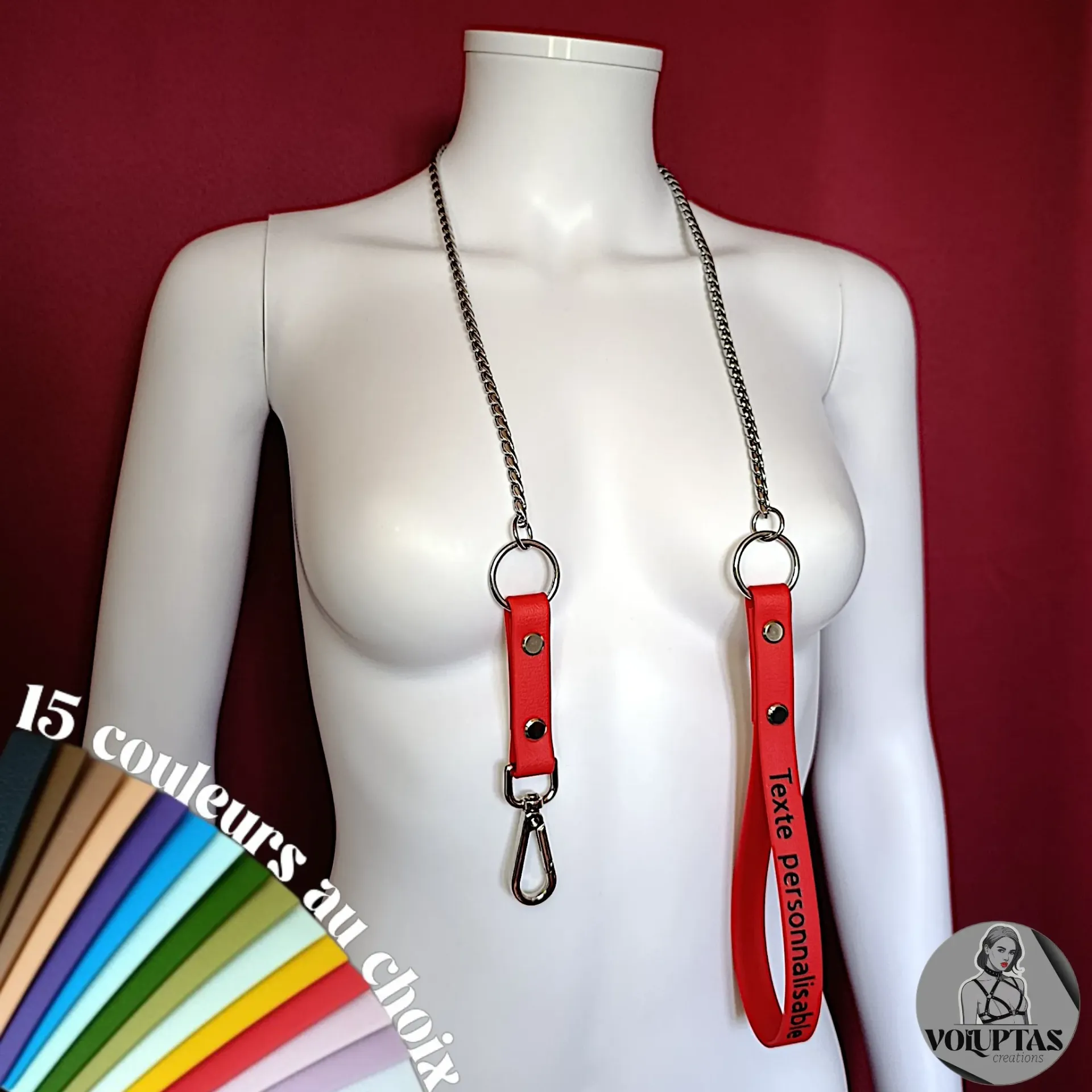 Laisse BDSM SOUMISSIA (soudée) — Cuir vegan au choix - Texte personnalisable en option - Boucleries en acier inoxydable