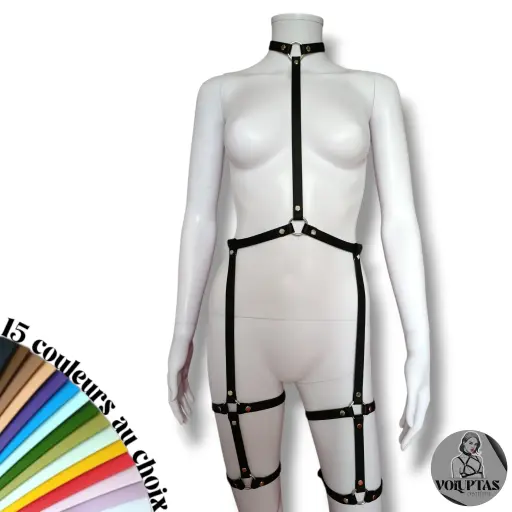 Jarretière avec collier BDSM POTENSA —  2 étages : cuisses & genoux