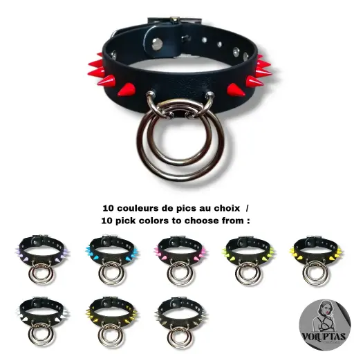 Collier TOTALIA en cuir vegan noir avec pics — Personnalisable