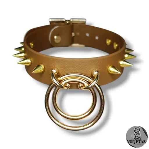 Collier TOTALIA en cuir vegan marron foncé avec pics — Personnalisable 