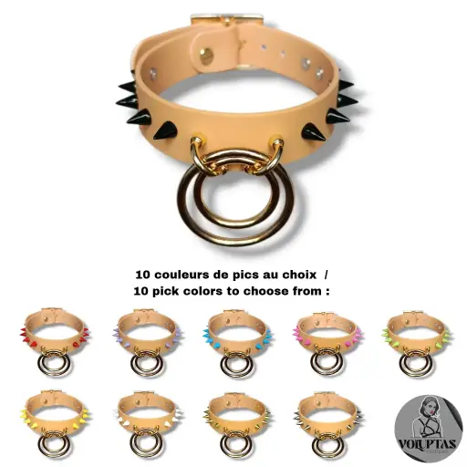 Collier TOTALIA en cuir vegan sable avec pics — Personnalisable 