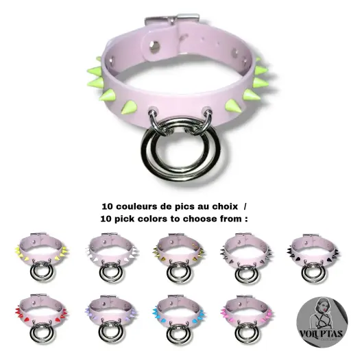 Collier TOTALIA en cuir vegan lavande avec pics — Personnalisable 