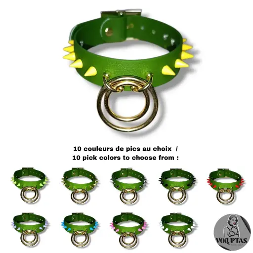 Collier TOTALIA en cuir vegan militaire avec pics — Personnalisable