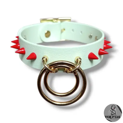 Collier TOTALIA en cuir vegan menthe avec pics — Personnalisable