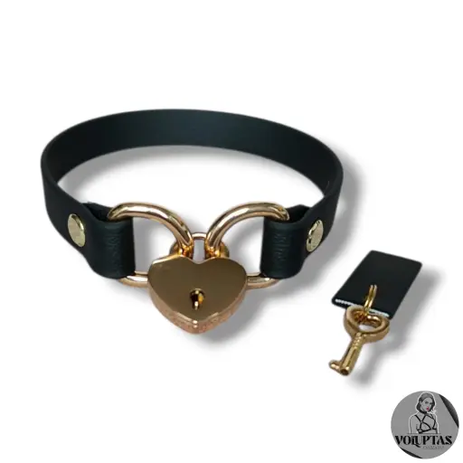 Collier AMARA en cuir vegan noir avec cadenas — Sur mesure avec texte personnalisable en option - 16 ou 25mm de largeur