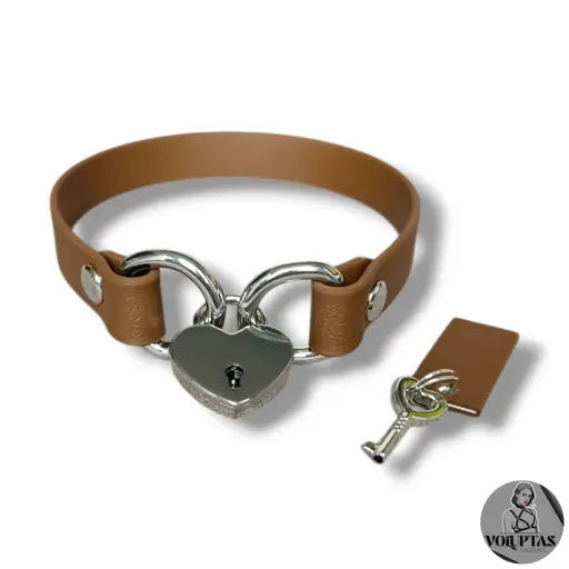 Collier AMARA en cuir vegan marron foncé avec cadenas — Sur mesure avec texte personnalisable en option - 16 ou 25mm de largeur