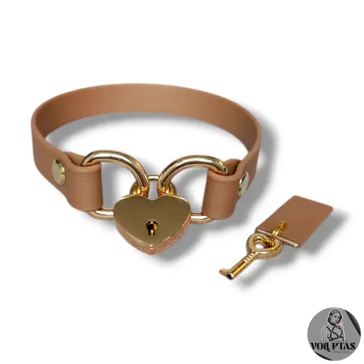 Collier AMARA en cuir vegan marron avec cadenas — Sur mesure avec texte personnalisable en option - 16 ou 25mm de largeur