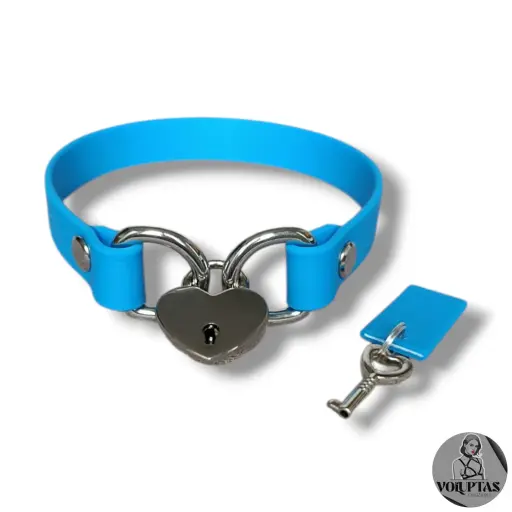 Collier AMARA en cuir vegan bleu avec cadenas — Sur mesure avec texte personnalisable en option - 16 ou 25mm de largeur
