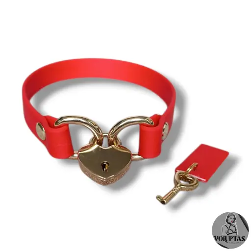 Collier AMARA en cuir vegan rouge avec cadenas — Sur mesure avec texte personnalisable en option - 16 ou 25mm de largeur