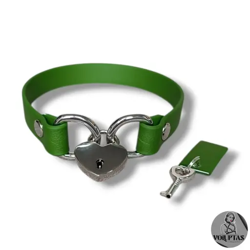 Collier AMARA en cuir vegan militaire avec cadenas — Sur mesure avec texte personnalisable en option - 16 ou 25mm de largeur 