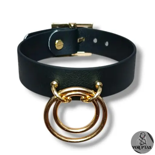 Collier TOTALIA en cuir vegan noir — Texte en option sur les côtés