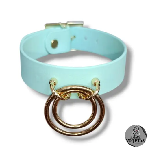 Collier TOTALIA en cuir vegan bleu pastel — Texte en option sur les côtés 