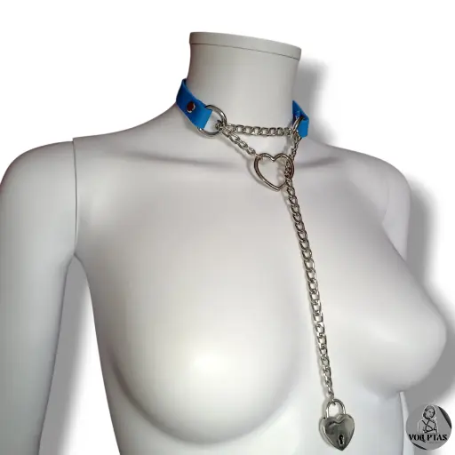 Collier étrangleur / martingale TENEXIA en cuir vegan bleu — Sur mesure avec texte personnalisable en option - 16 ou 25mm de largeur 